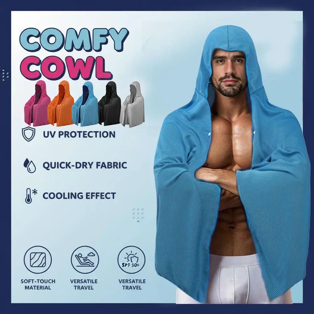 Cooling Hooded Cloak lce Cool Poncho Cover Up Super Absorbent Oversized Hooded Towel Wrap, 4-in-1 for Swimming Beach Pool Travel