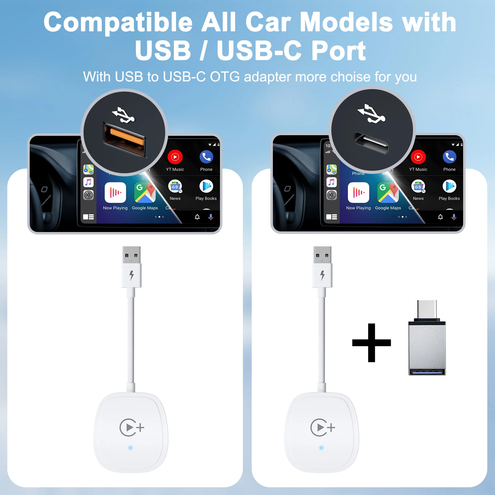 Carplay wireless adapter With youtube Netflix Tiktok apple wireless carplay dongle support online update Just plug and play