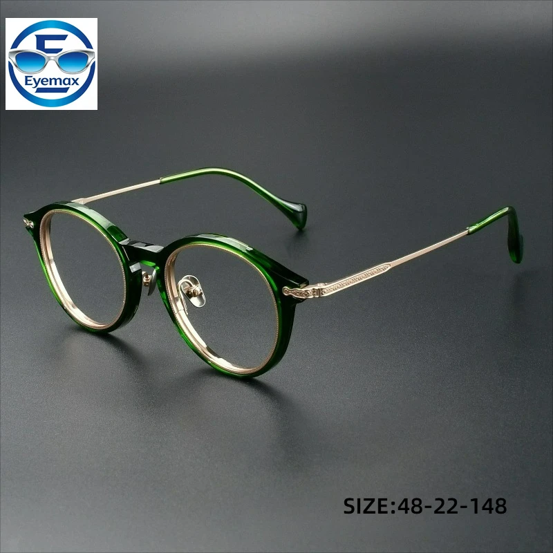retro-round-acetate-titanium-eyeglasses-frame-for-women-men-lightweight-optical-glasses-size-48-22-148-flexible-titanium-tem