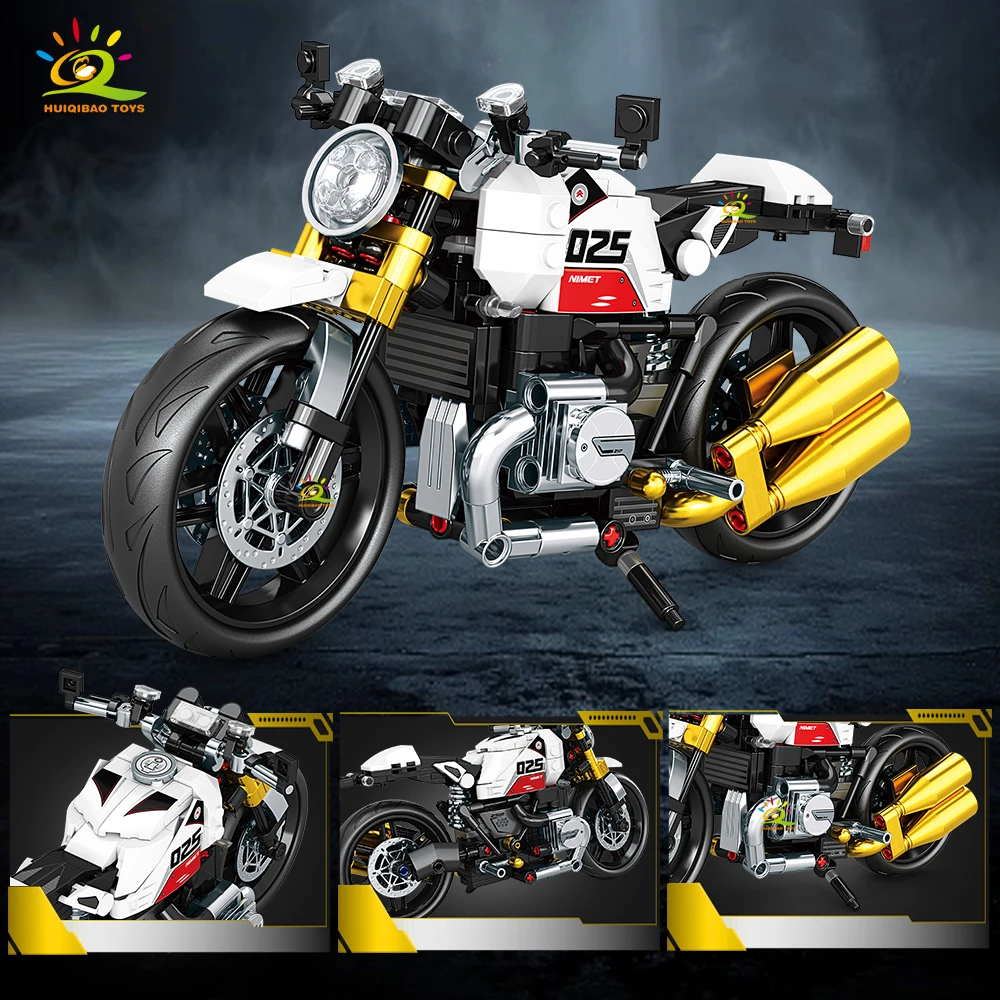 HUIQIBAO MOC Motorrad-Modellbausatz, City Moto Racer Bausteine, Spielzeug für Kinder, Jungen, Erwachsene, Auto-Set, Heimdekoration – Detail 17