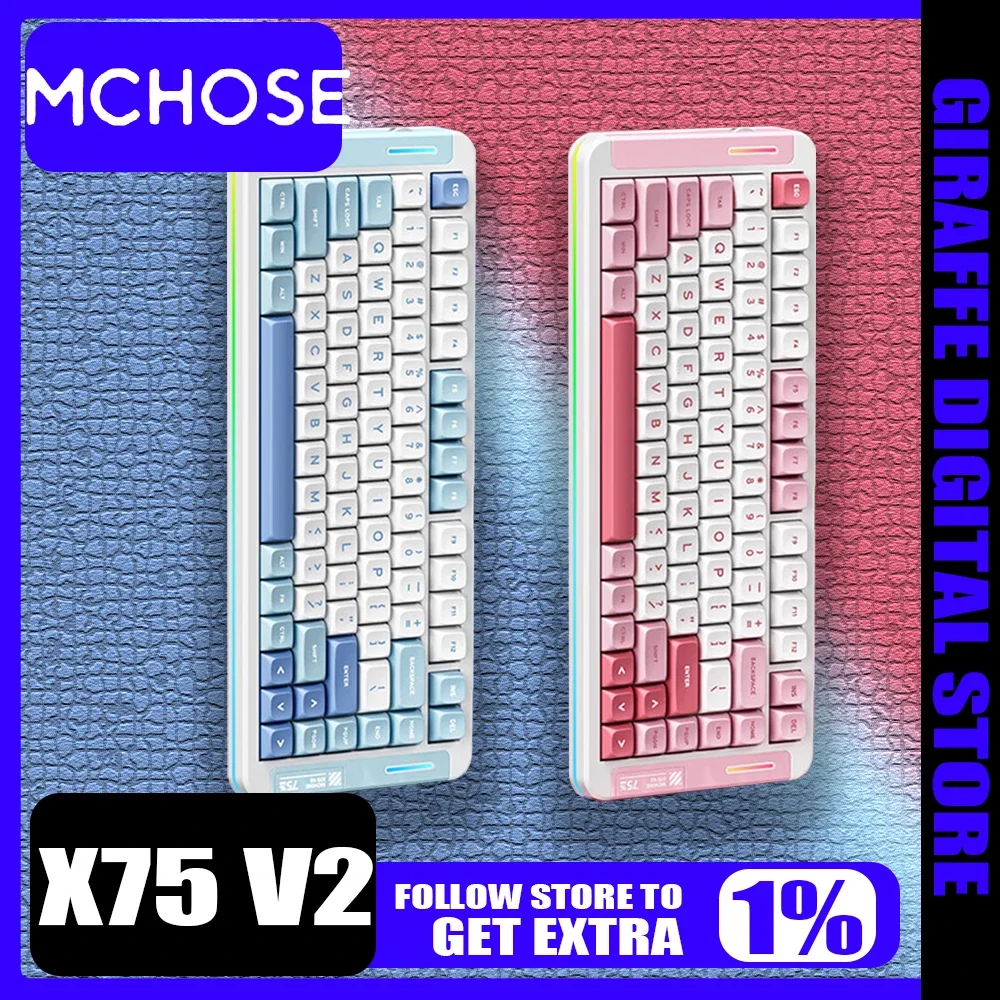 Mchose X75 V2 Mechanical Keyboard RGB Hot-Swap Gasket Tri Mode Bluetooth Wireless Esports Gaming Keyboard Customized PC Gamer