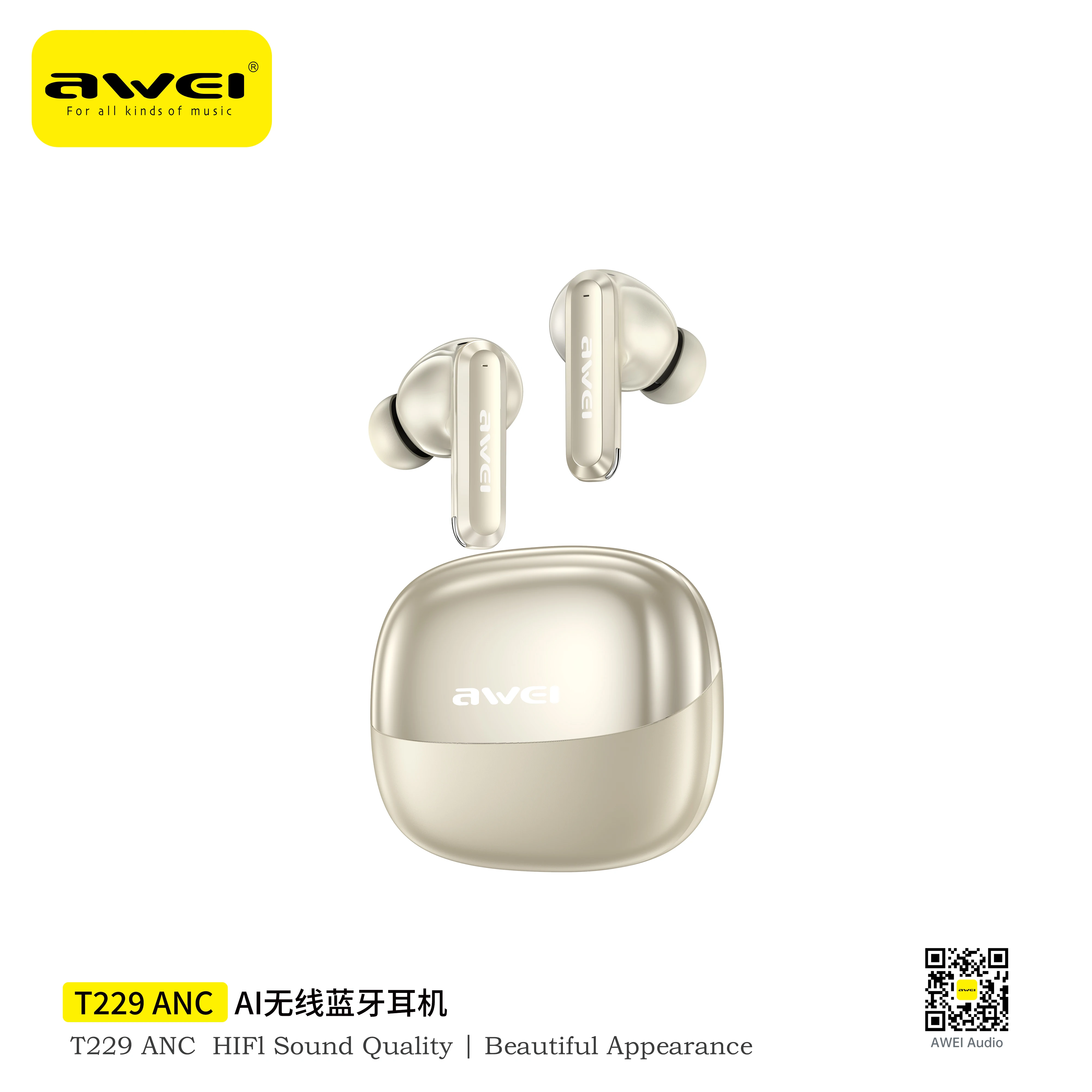 AWEI T229 Vertaler Oordopjes voor Reizen en Vergaderingen, ANC 35dB, 4-Microfoon ENC, Heldere Gesprekken, Bluetooth 6.0, 30 uur, Lage Latentie, Gaming met App
