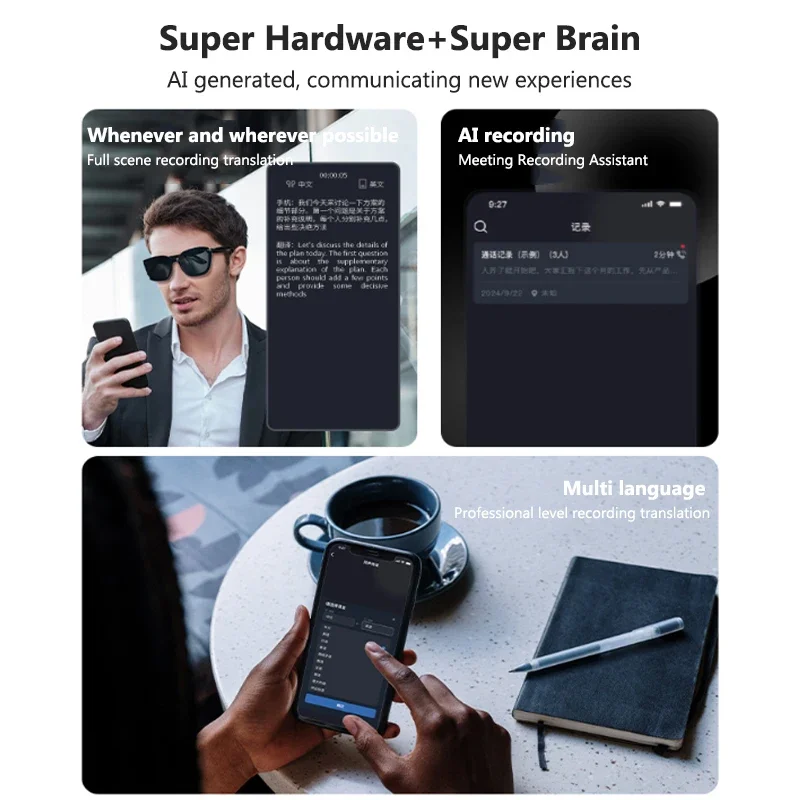 Smart AI Translation Sunglasses Real-time Language Translator Wireless Bluetooth Headset Driving GlassesListen Music Phone Call