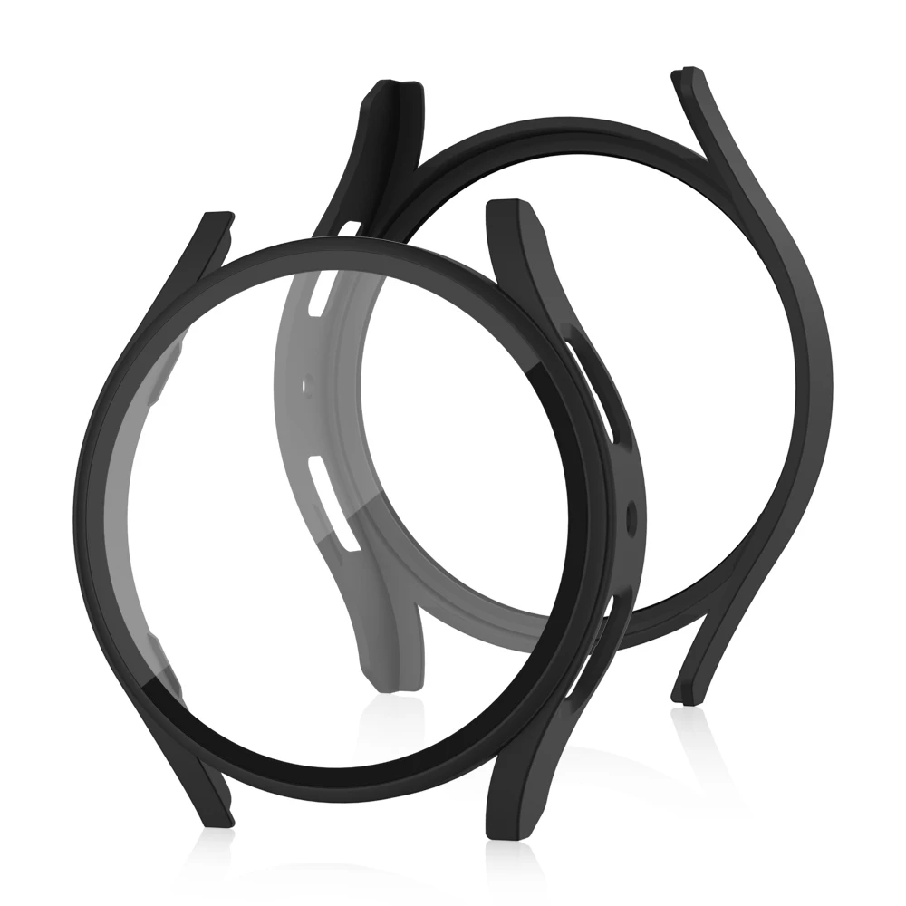 Para Samsung Galaxy Watch7 44mm Capa fosca com filme de tela de vidro temperado Capa dura para relógio de PC - Preto