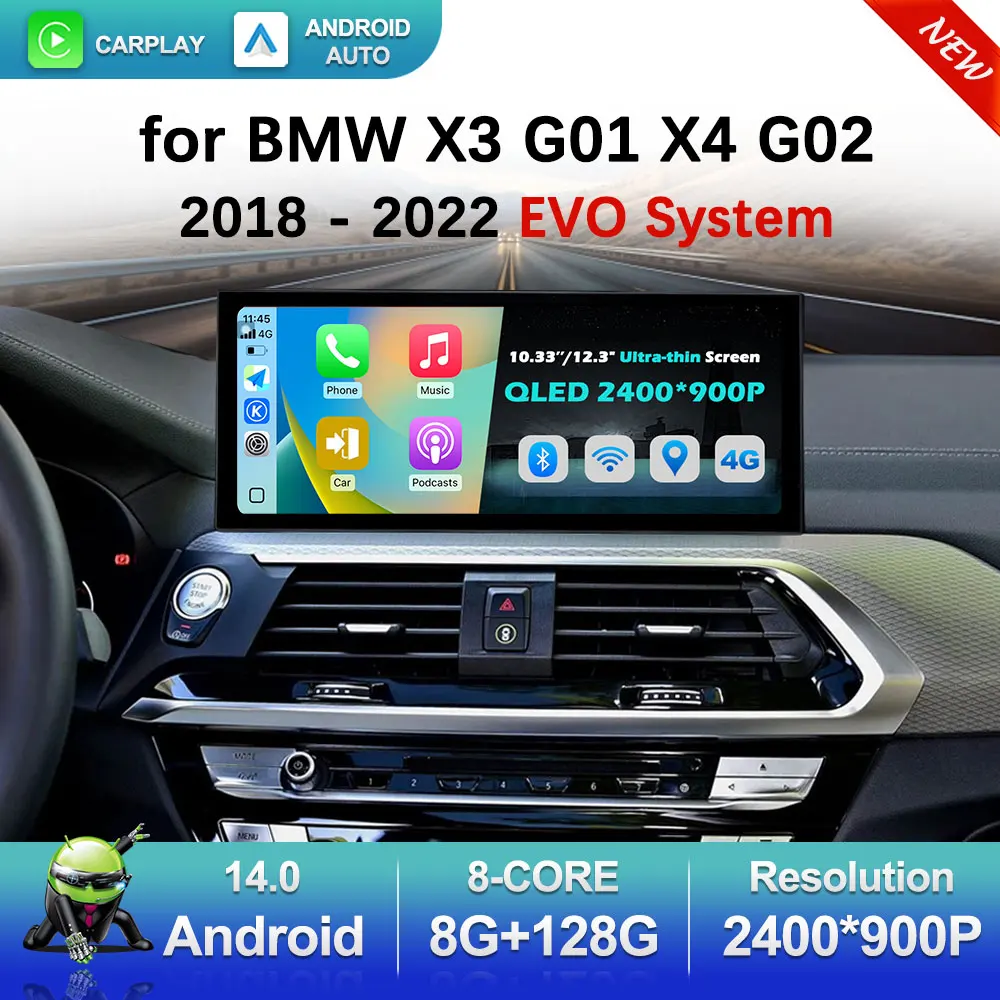 Android 15 для BMW X3 G01 X4 G02 2018-2022 Система EVO Автомобильный видео Мультимедийный радиоплеер GPS-навигация HD-экран DSP Стерео BT