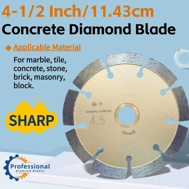 

4.5 Inch Diamond Blade with 7/8"-5/8" Arbor, Segmentd 4.5 Inch Concrete Blade Dry/Wet Cutting Marble Masonry Brick Block Stone