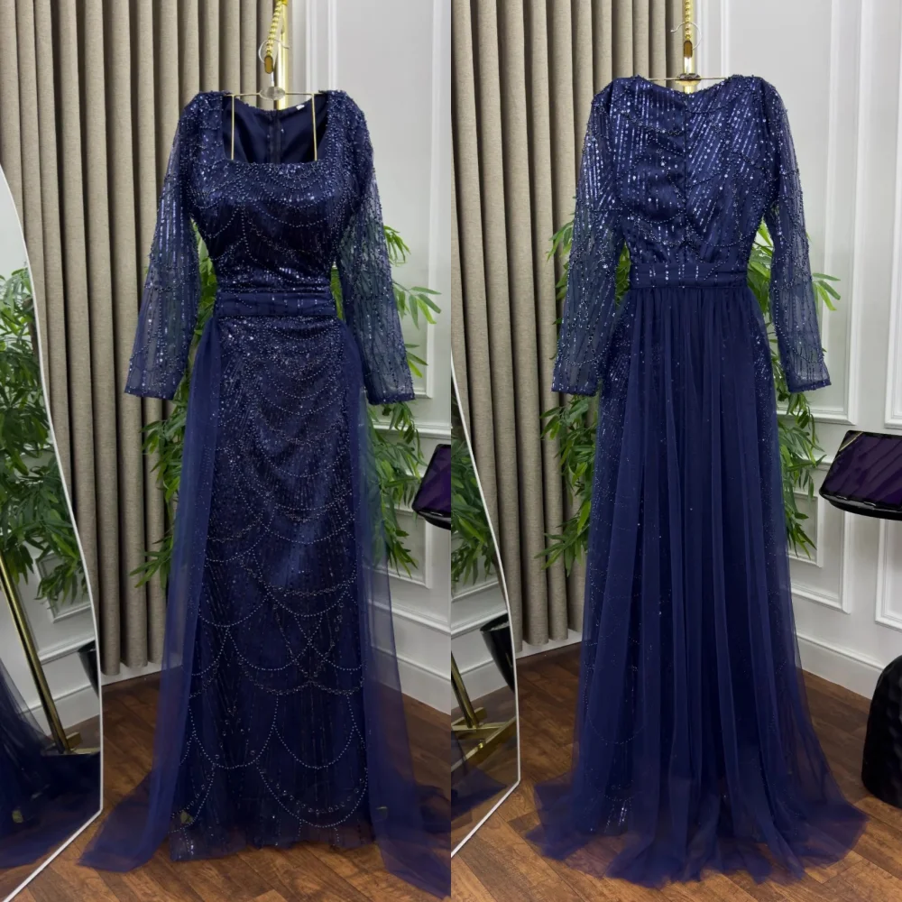 

Customized Sequined Beading Sparkle Square Neck Trumpet Long Dresses Bespoke Occasion Women Luxury Evening Party Gown Charming