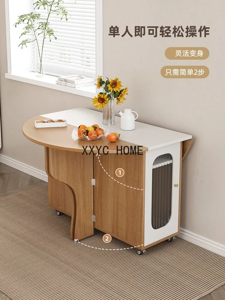 Dining Table Household round Dining Table Simple Multifunctional Mobile Storage Folding Table and Chair Combination