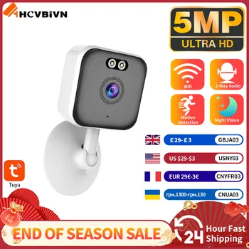 Mini cámara IP WiFi de 5MP, inalámbrica para interiores, seguridad del hogar, detección humana IA, cámara de vigilancia CCTV, Monitor inteligente para bebés Tuya