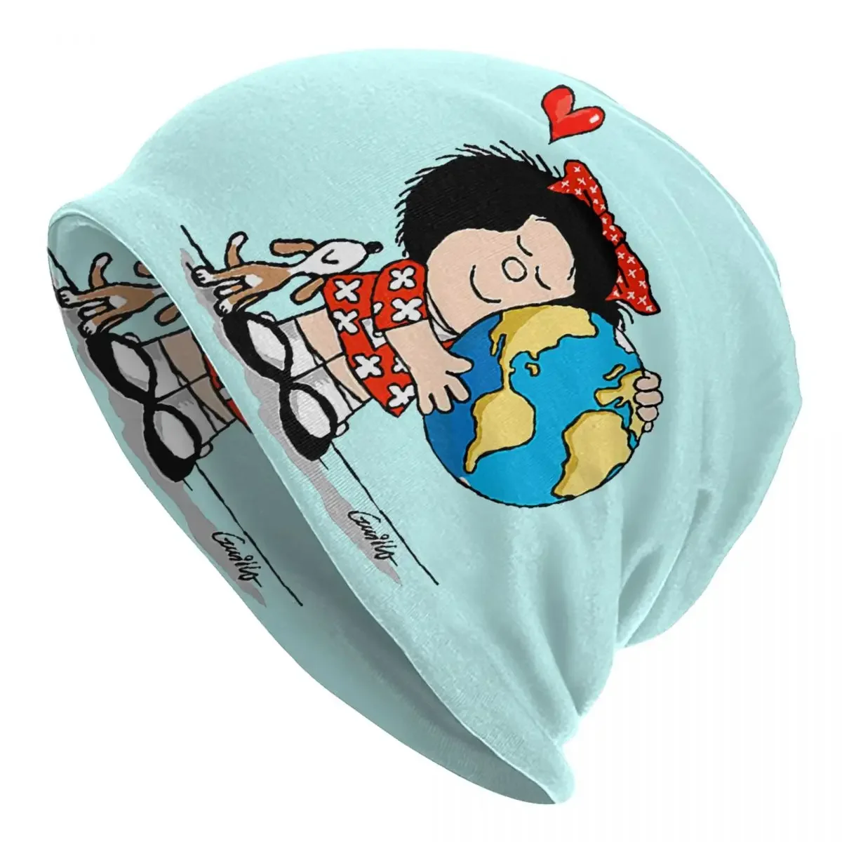 Mafalda World And Her Puppy Bonnet Hat Knitted Hats Men Women Fashion Unisex Adult Quino Comic Cartoon Warm Winter Beanies Cap