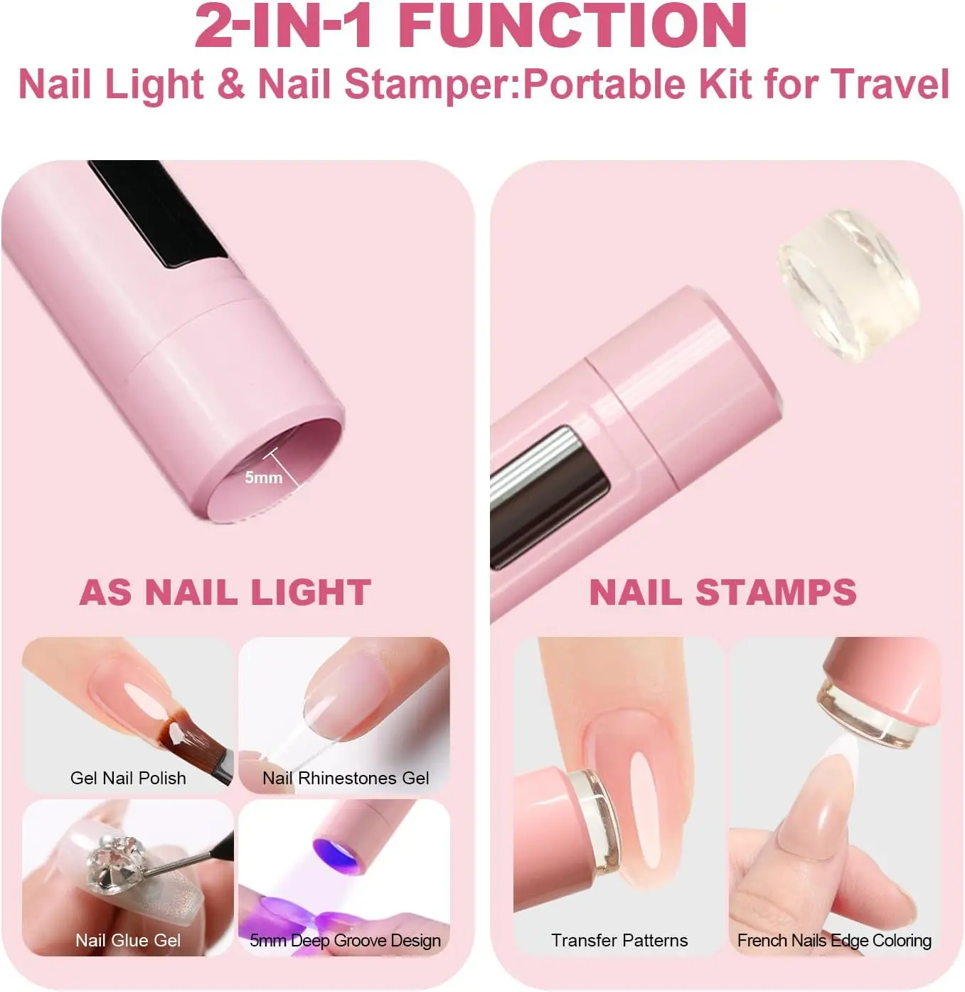 ضوء صغير للأشعة فوق البنفسجية للأظافر، مصباح علاج LED محمول مع حامل، ضوء قلم محمول لتلميع الجل (أبيض)