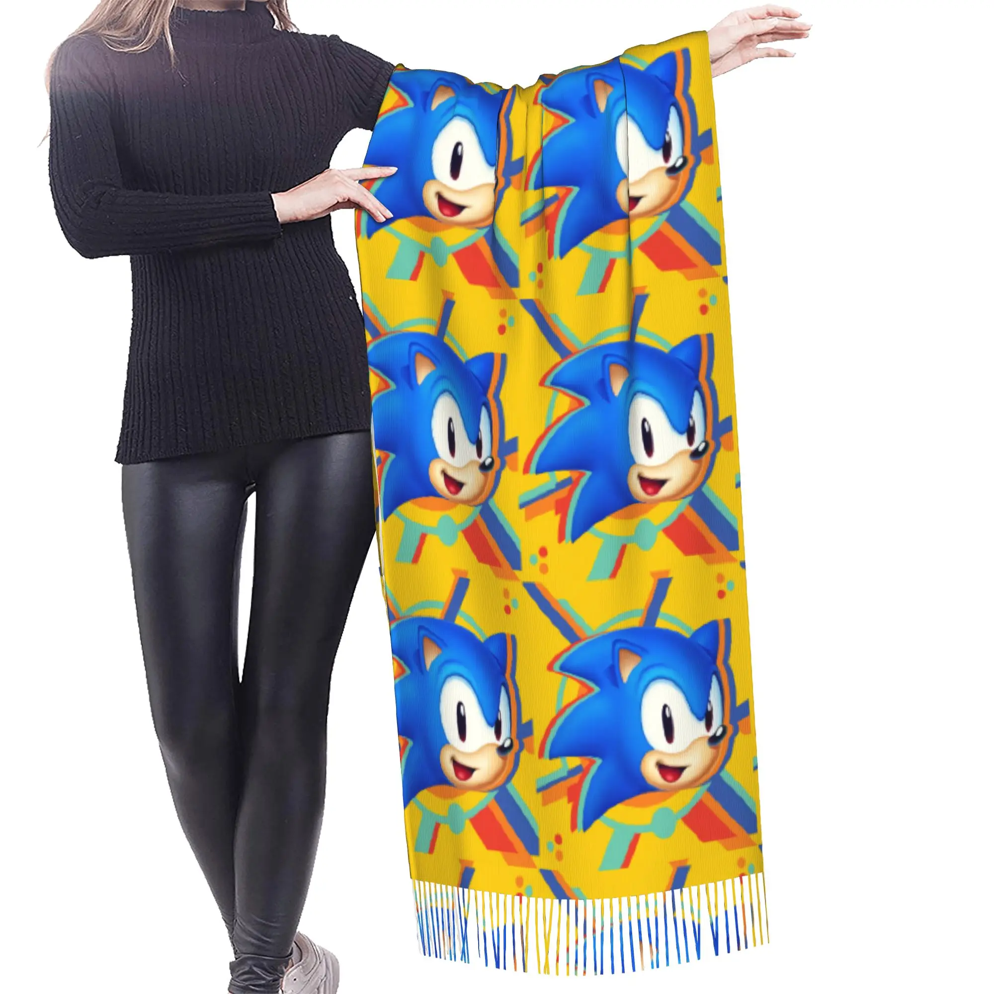 Customized Printed S-Soniced Cartoon Scarf  Men Women Winter Warm Scarves Video Game Shawl Wrap