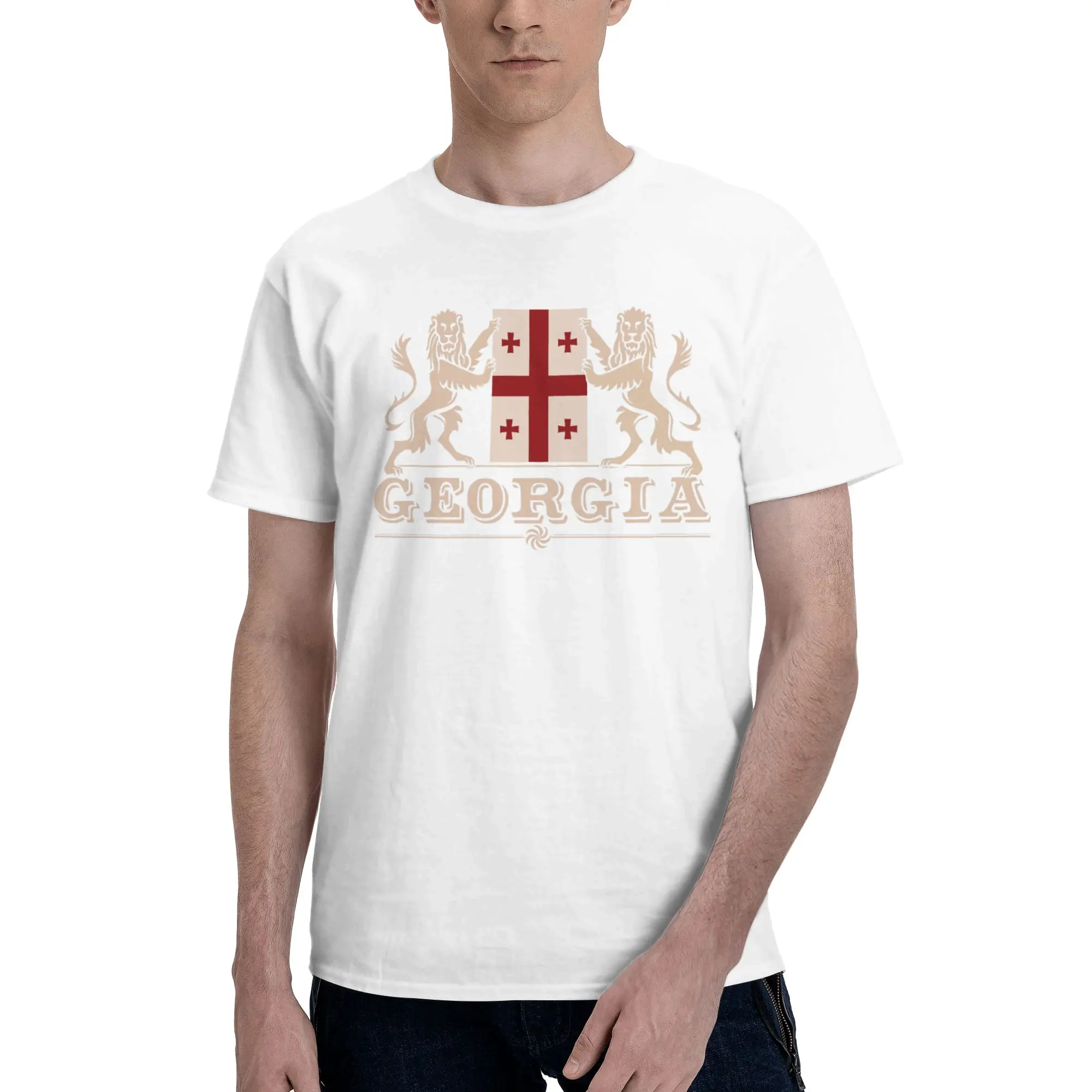 I love Georgia, Georgian Flag Not Easy To Deform Reversible T-shirt Street Vibe Cotton Tee