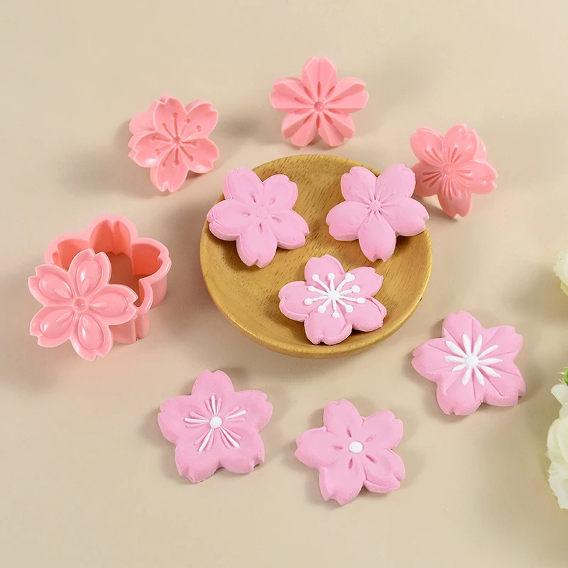 5Pcs/Set Cherry Blossom Flower Cookie Mold Stamp Biscuit Cutter DIY Floral Mooncake Kitchen Baking Tools Event Party Pastry Mold