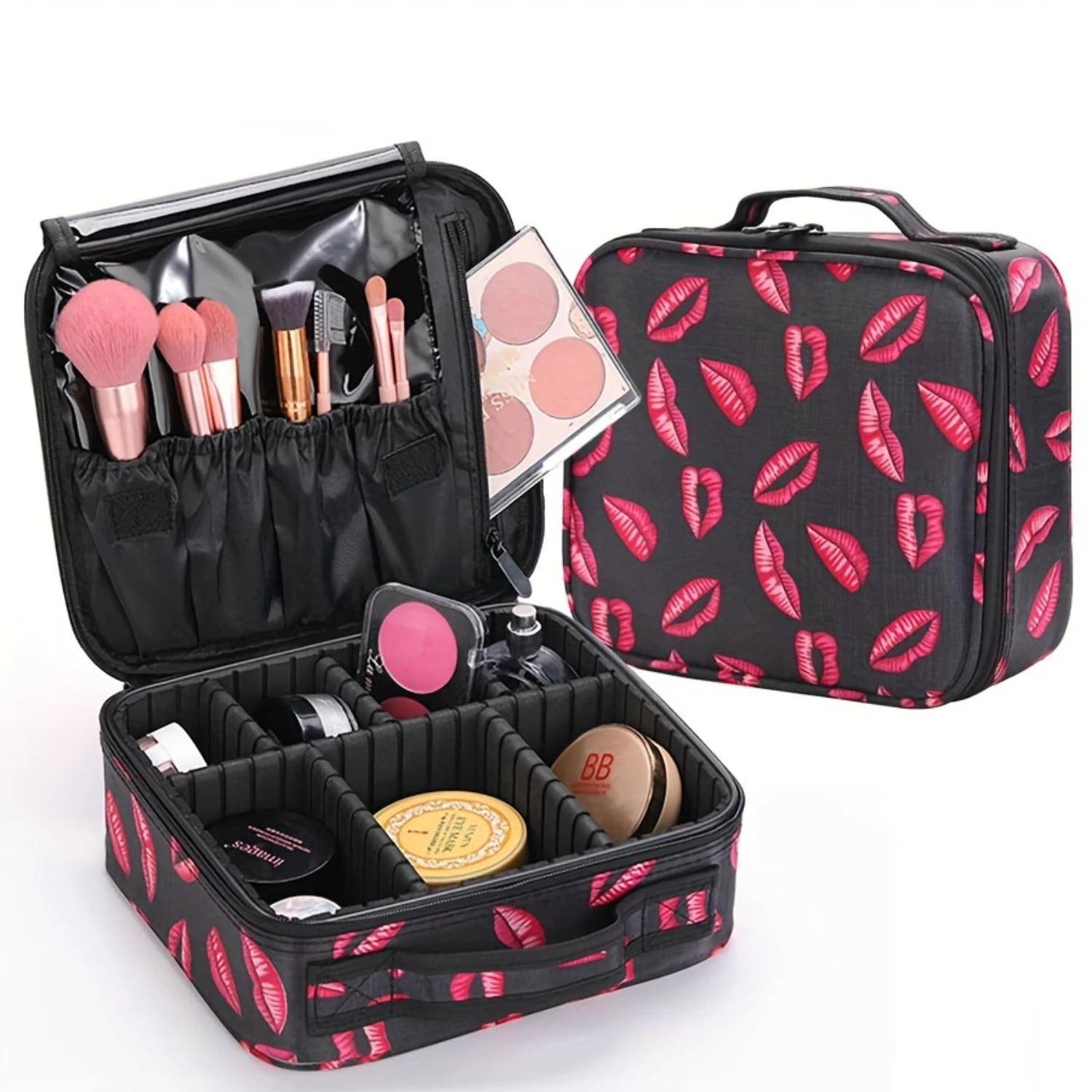 Fashion Lip Print Makeup Bag, Portable Cosmetic Pouch for Travel Organizing