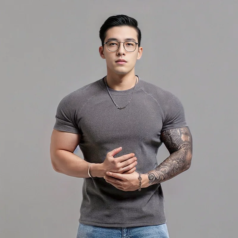 New Double-sided German Velvet Rag-shoulder Round Neck Fitness Exercise  High Elastic T-shirt Short Sleeves