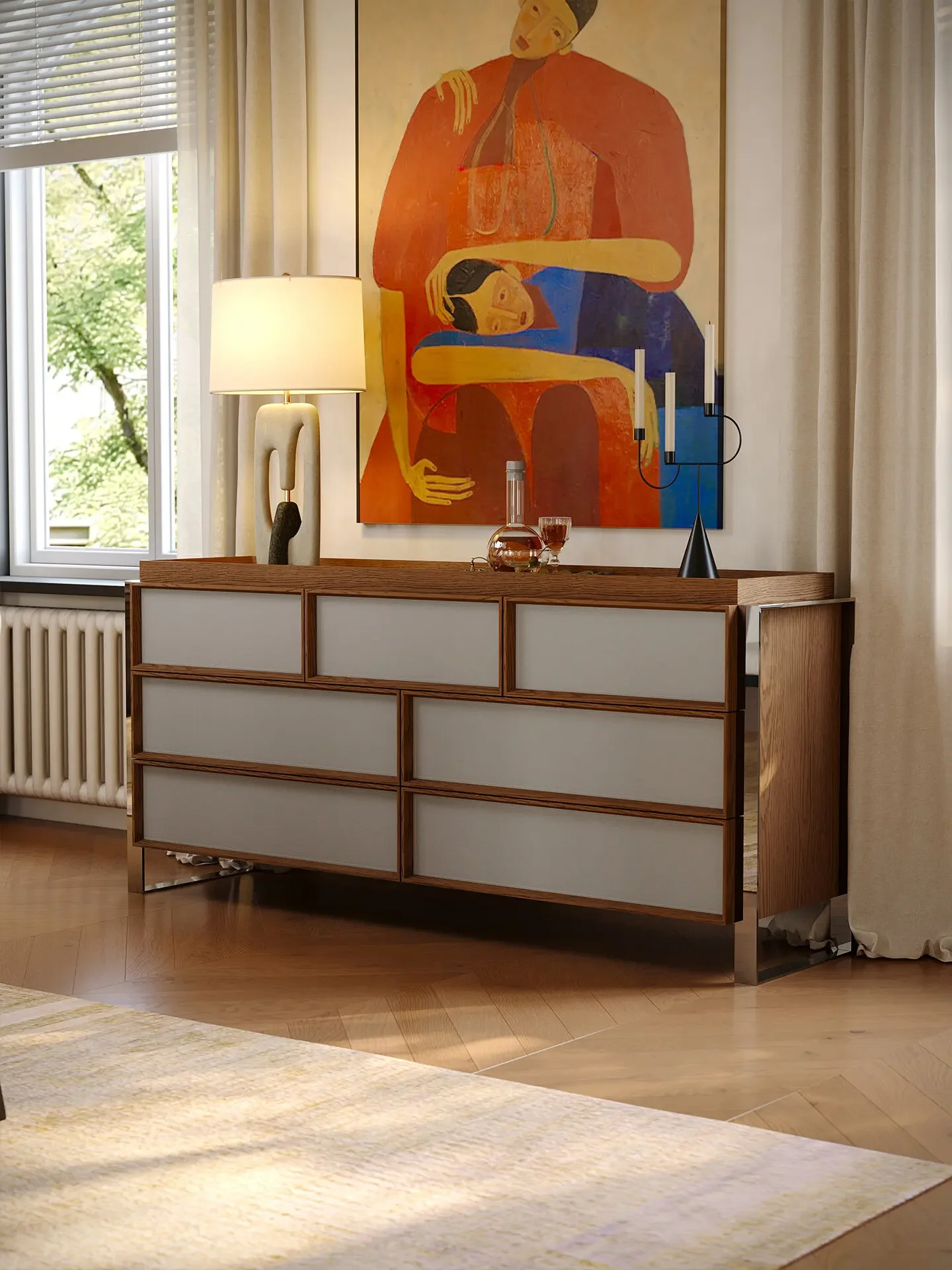 DSA white chest cabinet, light luxury living room TV cabinet, antique simple solid wood storage chest cabinet