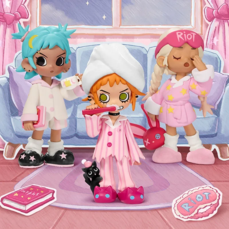 POP MART Lil Peach Riot SLEEPOVER Series Blind Box Toys Kawaii Anime Action Figure Surprise Mystery Box Dolls Girls Gift