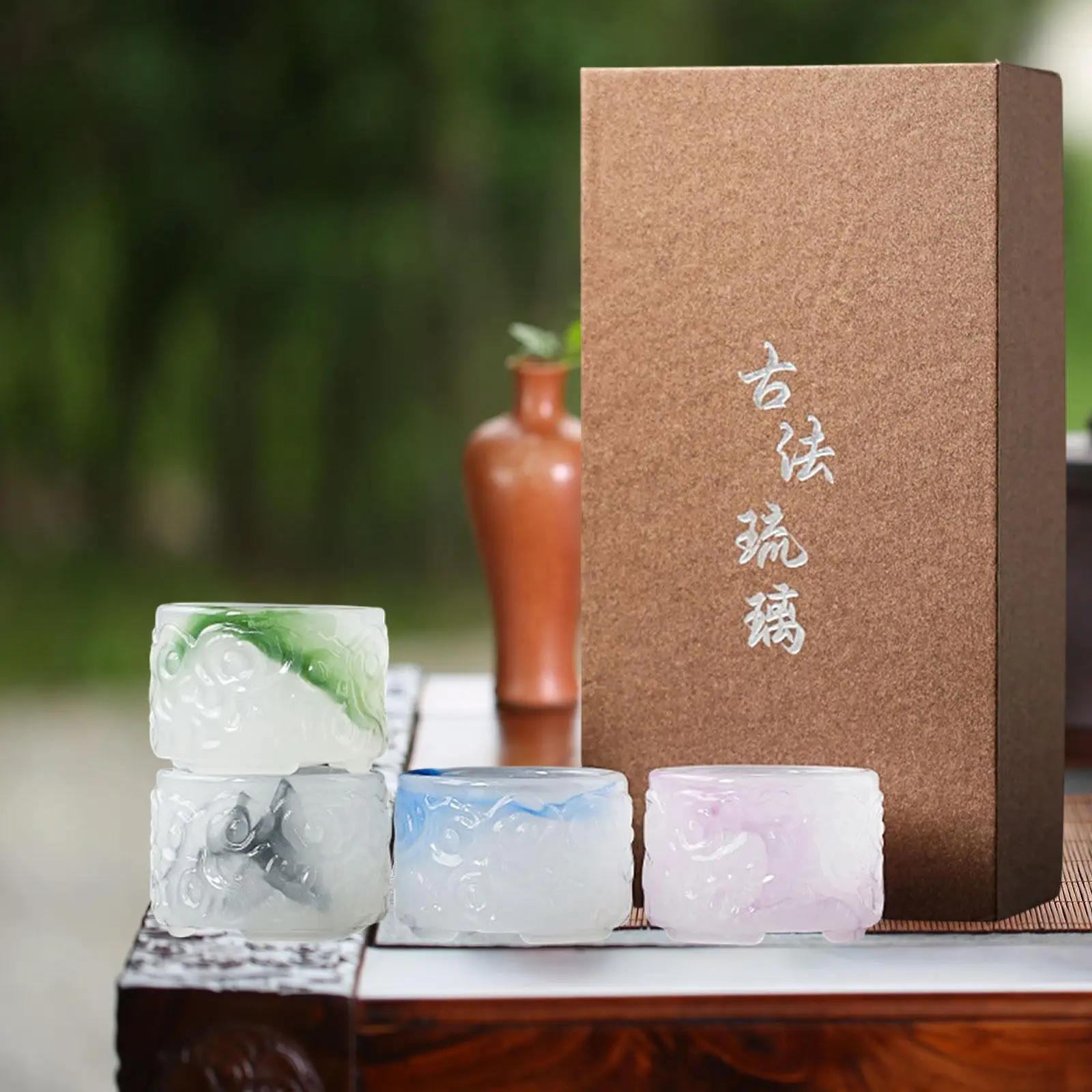 

4x набор чайных чашек кунг-фу, деловые подарки, цветная глазурь, традиционная портативная чашка для семьи, друзей, 50 мл, уникальный дизайн текстуры, чайная чашка