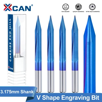 XCAN Karbür Freze Kesici 3.175mm Shank Gravür Bit V Şekli Düz Uçlu Değirmen 2 Flüt Nano Mavi Kaplamalı CNC Oyma Bit