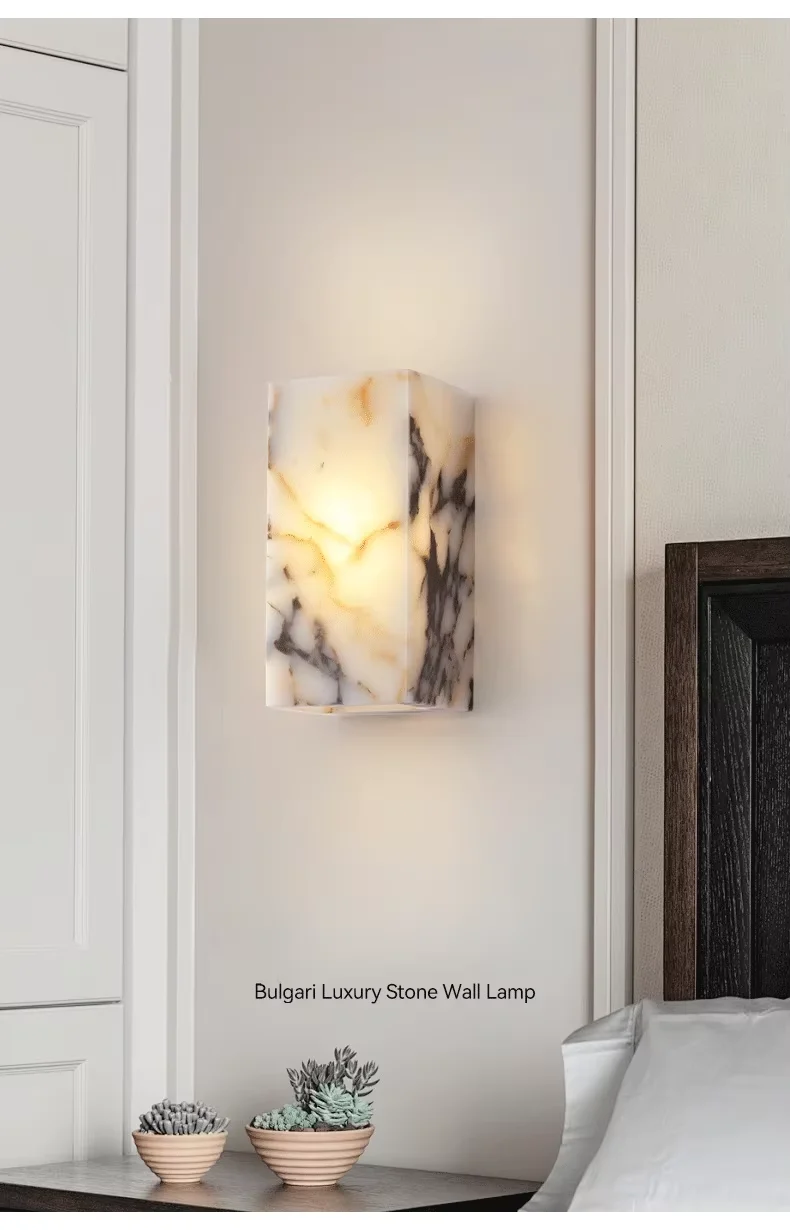 Spainish Natural Marble Wall Lamps Indoor Bedside LED Wall Light Square Lighting Fixtures for Livingroom Corridor Hallway Decora