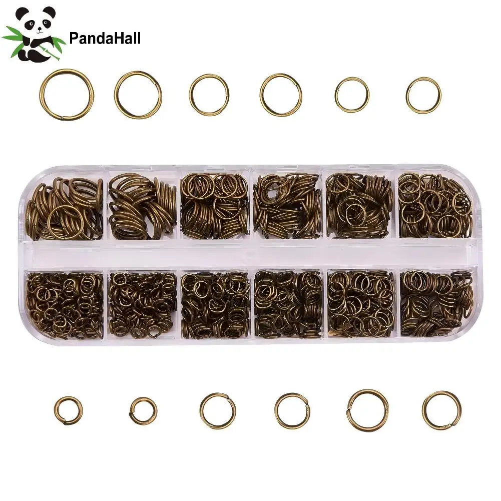 Anillos de salto de hierro de tamaño mixto, conectores de anillos divididos de bronce antiguo cerrados pero sin soldadura para fabricación de joyas,