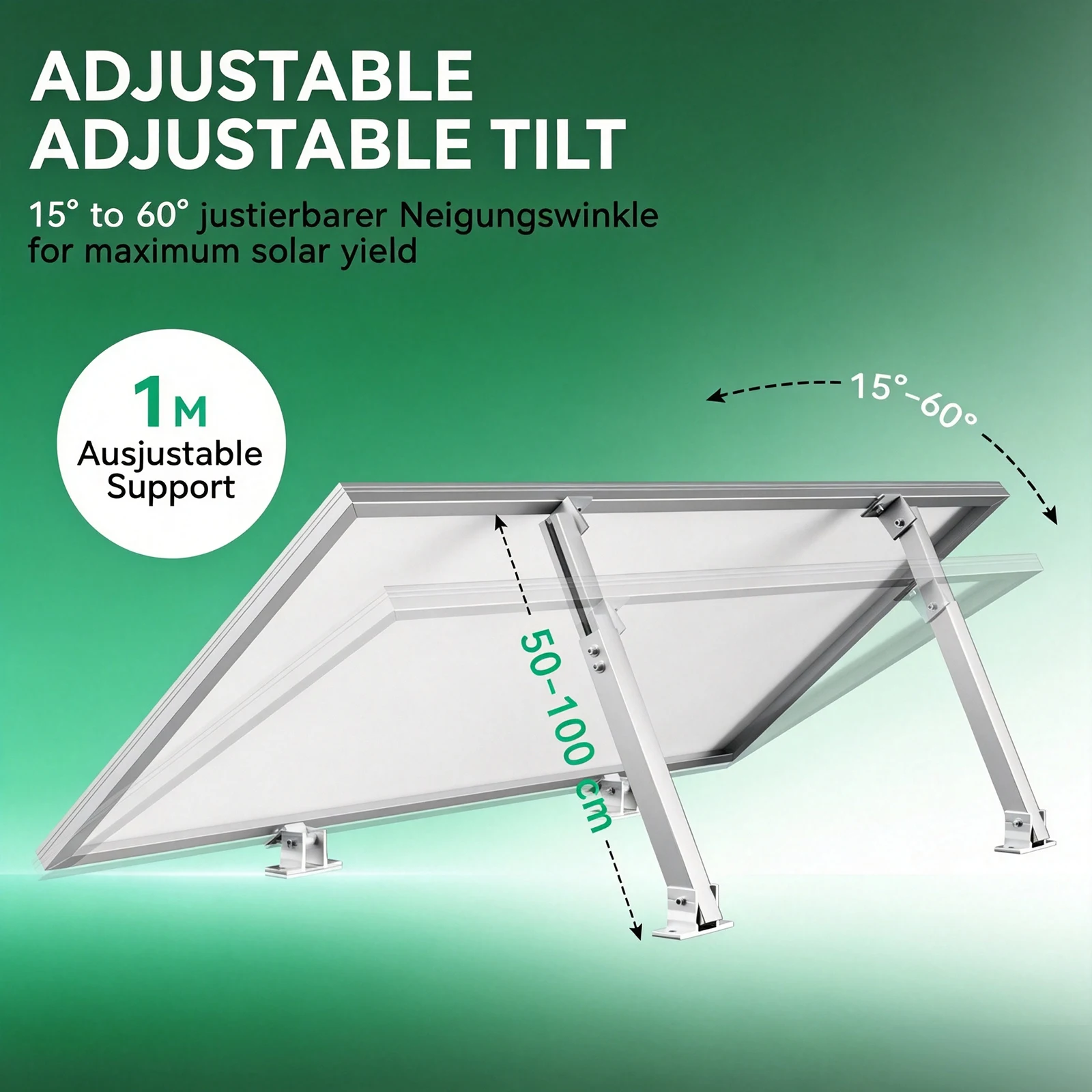 RVPOZWER Heavy‑Duty Adjustable Solar Panel Tilt Mount Support Brackets, Rust‑Proof Aluminum Mounting Legs Hardware Kit 1/2/4 Sets for Rooftop RV Caravan Boat Off‑Grid Solar PV Installation