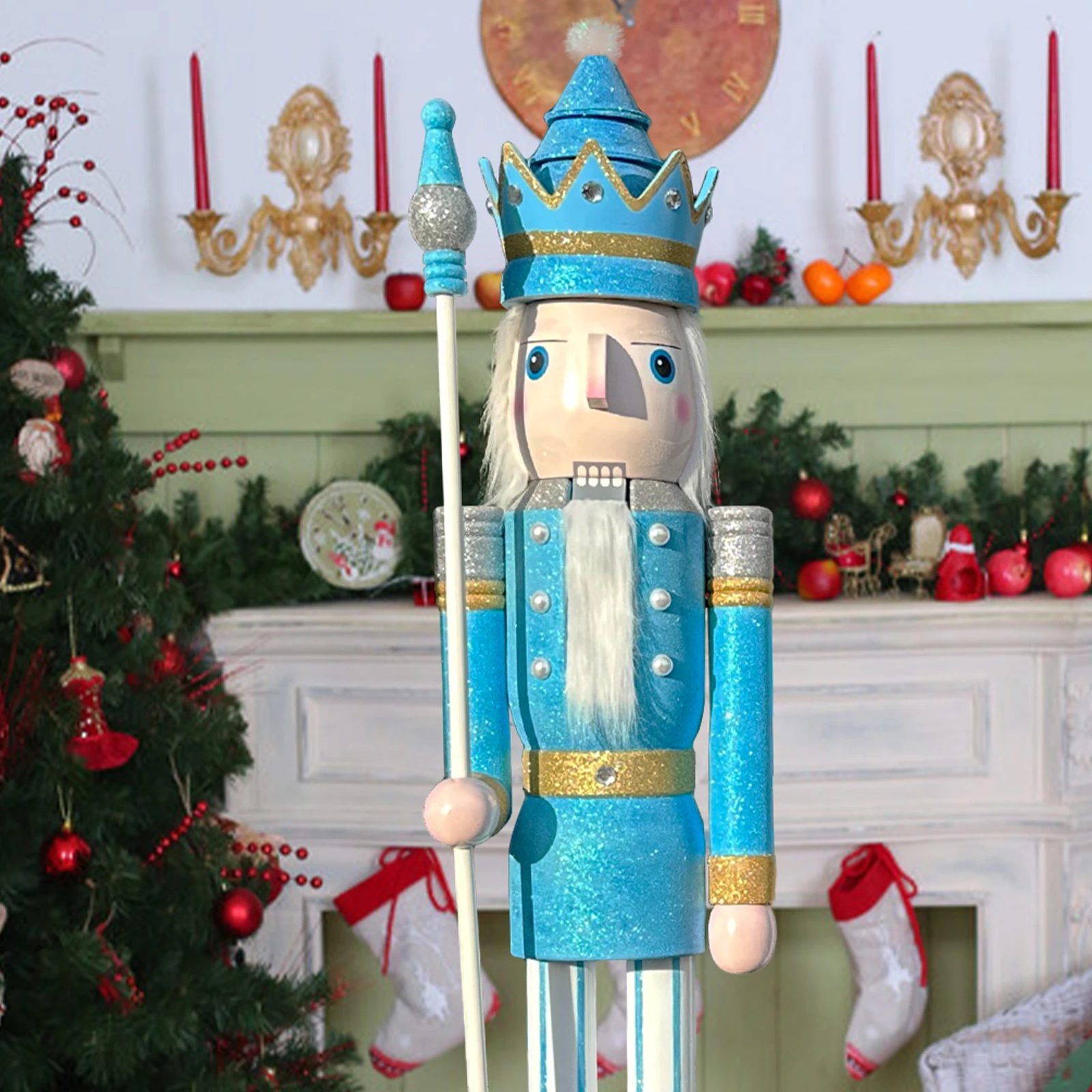 

CDL Giant Nutcracker 5ft XXL Pastel Blue Nutcracker Glitter Large Wooden Christmas Nutcracker Figure King Home Bar Decor K35