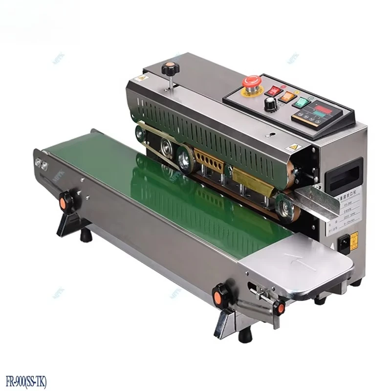 Máquina Selladora de Bandas FR 770 de Alta Velocidad 24-30m/min, Selladora Continua de Bolsas de Acero Inoxidable con Rueda de Fecha FR-770 (SS-TK)