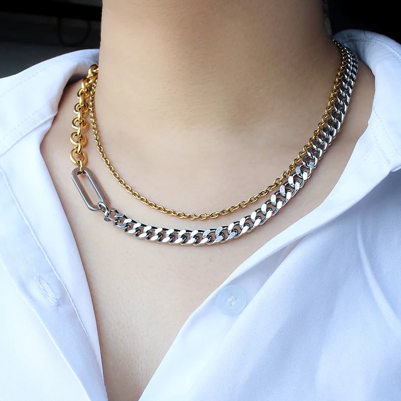 Fashion18K Plated Gold double layer Necklaces 316L Stainless Steel Necklace With Jewelry Gifts y2k fairy choker chains 2025 view 3