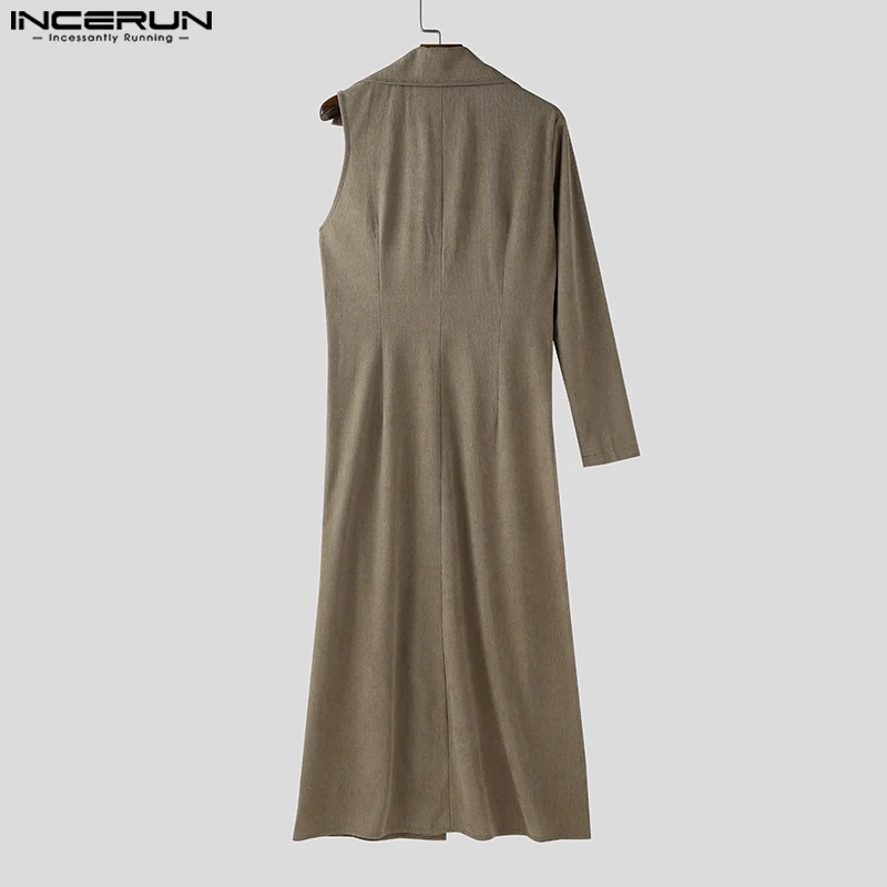 INCERUN Men Irregular Blazer Solid Color Lapel Asymmetric Sleeve Long Style Suits Streetwear 2025 One Button Fashion Outerwear