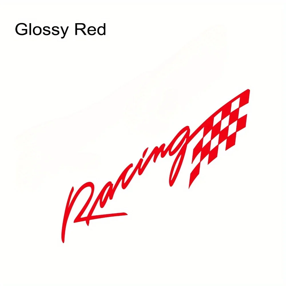 2D Flat, Vinyl Car Decals Measuring-Featuring a Checkered Flag Design And Bold 'Racing' Text, Made from Weather-Resistant Vinyl