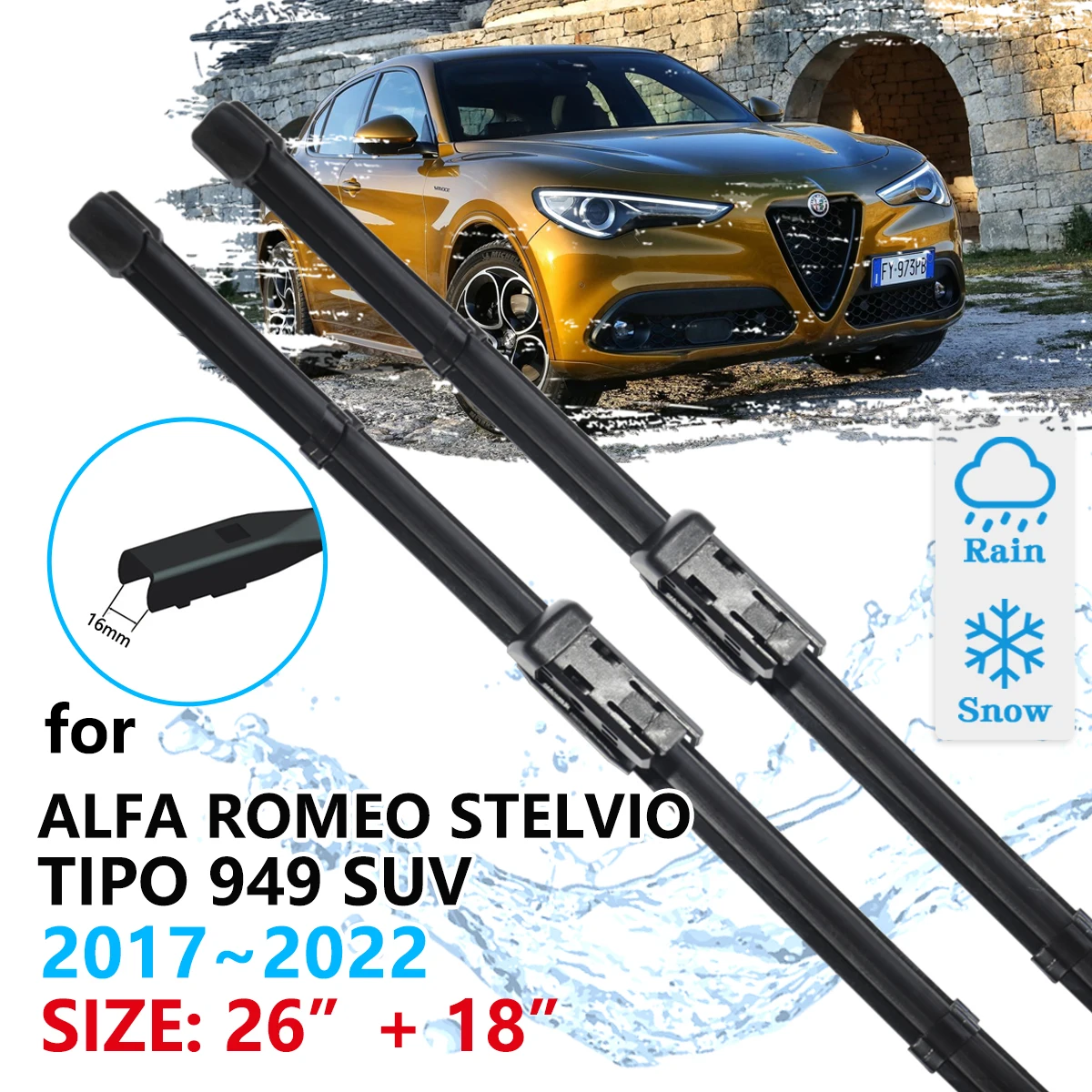 Untuk Alfa Romeo Stelvio 2017 ~ 2022 Tipo 949 SUV Kaca Depan Aksesoris Jendela 2017 2018 2019 2020 Kaca Depan Mobil Wiper Blade