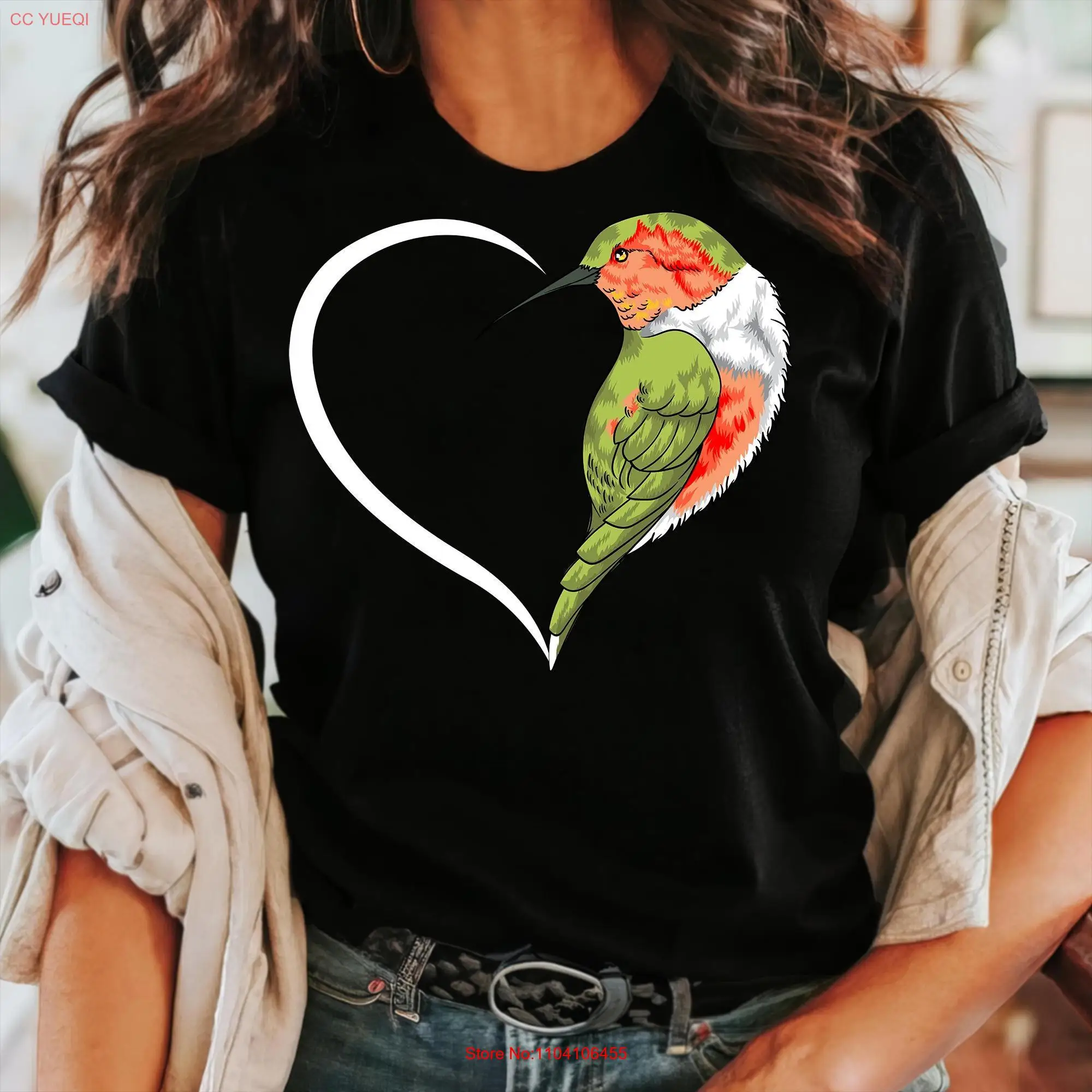 Hummingbird T Shirt Women s Girls Kids Cute Heart long or short sleeves