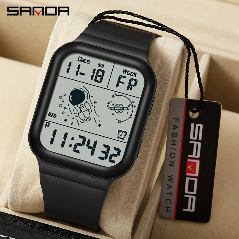 SANDA-relojes deportivos sencillos para hombre, pulsera Digital LED militar con alarma, correa de goma, resistente al agua