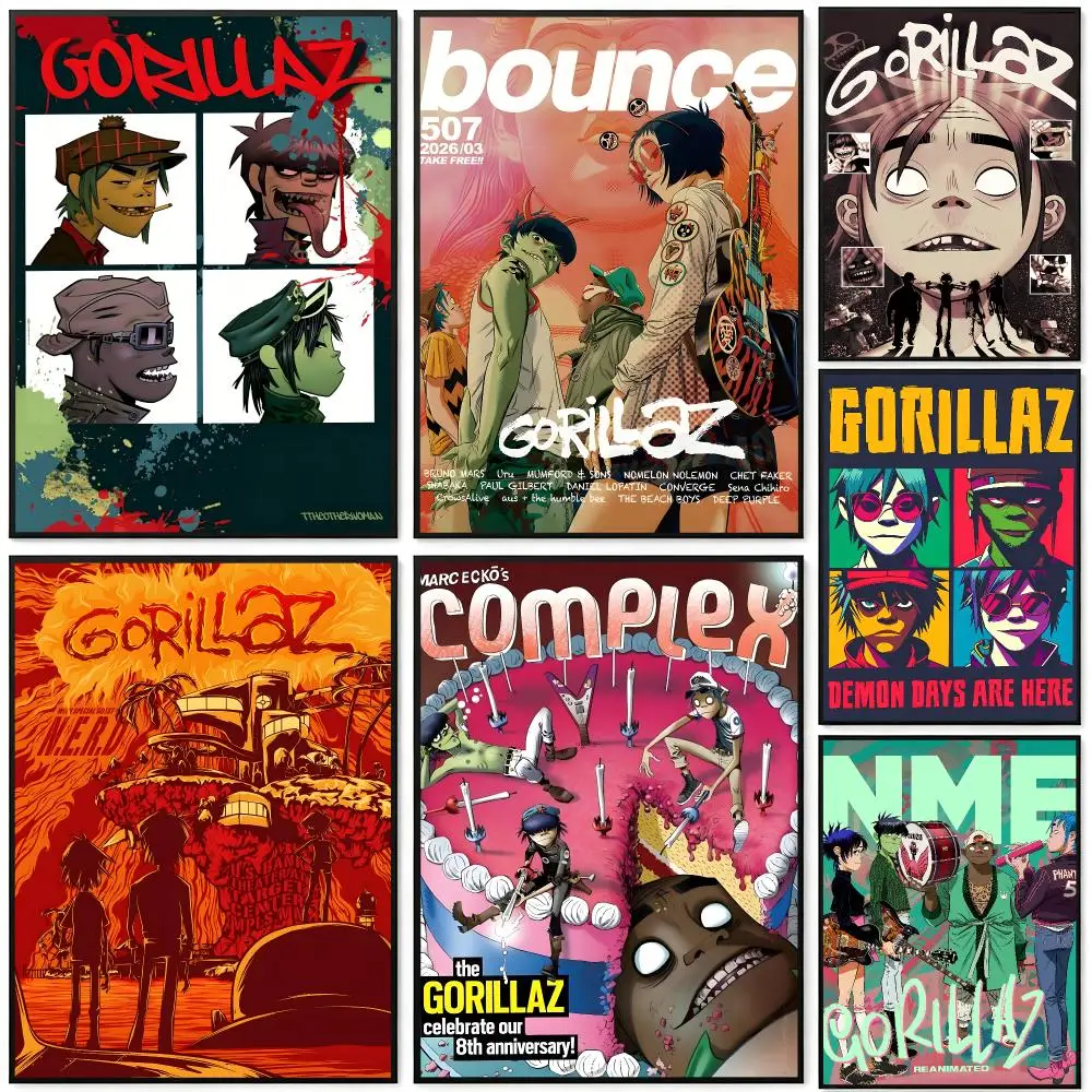 Music Gorillaz Poster Poster HD Printing Cyberpunk Style Wall Art Home Decor For Gaming Room Living Room Bedroom Gift Idea