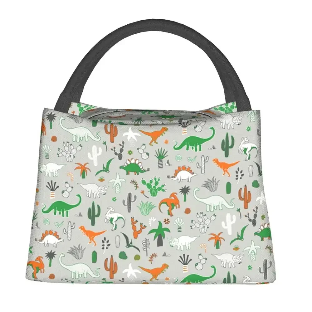 Dinosaur Desert Insulated Lunch Bag for Women Portable Fun Grey Dino Pattern Thermal Cooler Bento Box Work Picnic