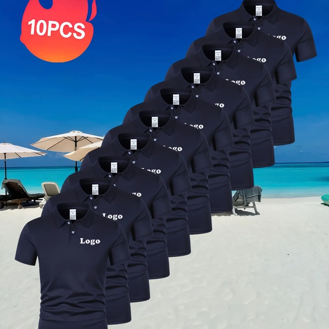 10-Pack Casual Style Custom Polo Shirts Soft Breathable Fabric Short Sleeve Collared Shirts Add Your Photo/Selfie