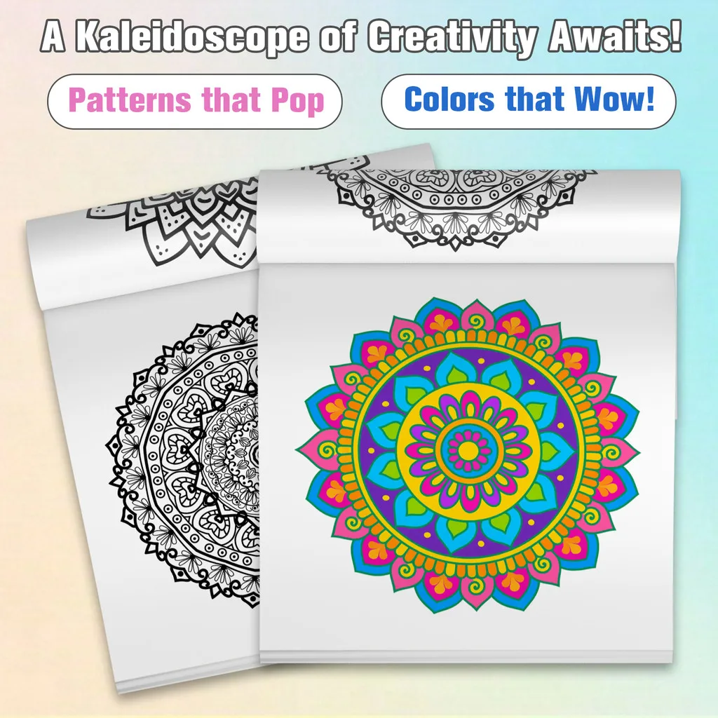 Kaleidoscope Patterns Adult Coloring Book–9th Edition, 3 Sizes – Mandala & Geometric Designs for Stress Relief, Mindfulness