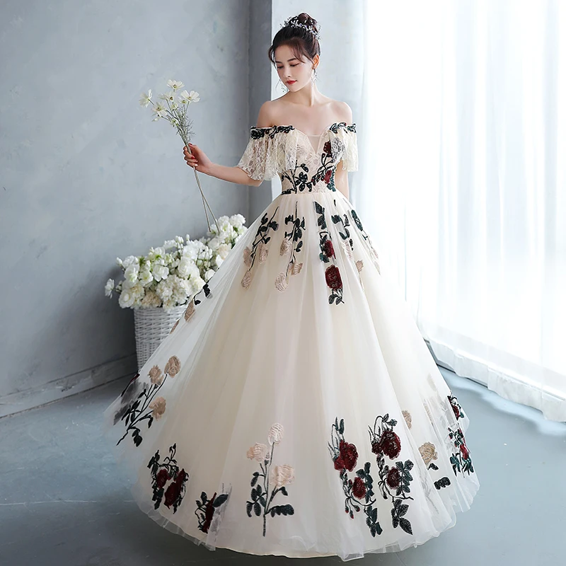 

Fluffy Off The Shoulder Quinceanera Dresses Colorful 3d Flowers Party Prom Dress Fashion Floor Length Ball Gown Robe De Bal