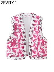 Zevity-Chaleco Vintage con estampado Floral para mujer, chaqueta sin mangas, cárdigan informal, CT5550