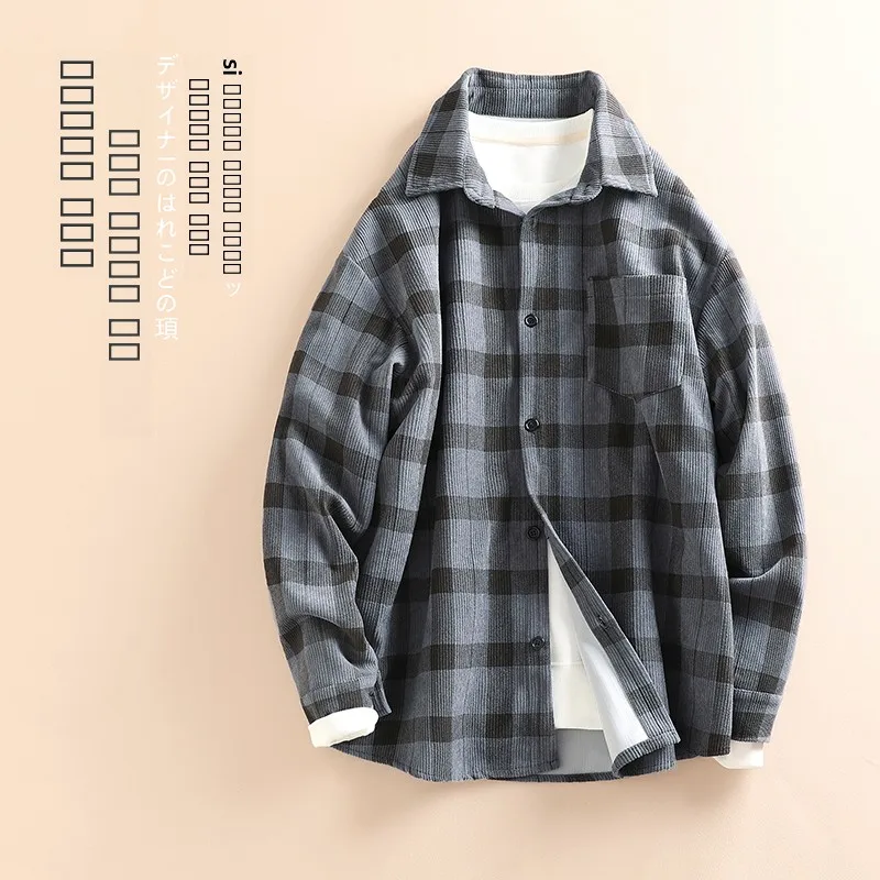 

Мужская вельветовая куртка в американском ретро-стиле с узором «шахматы», повседневная верхняя одежда, модная свободная модель, молодежная осенняя одежда