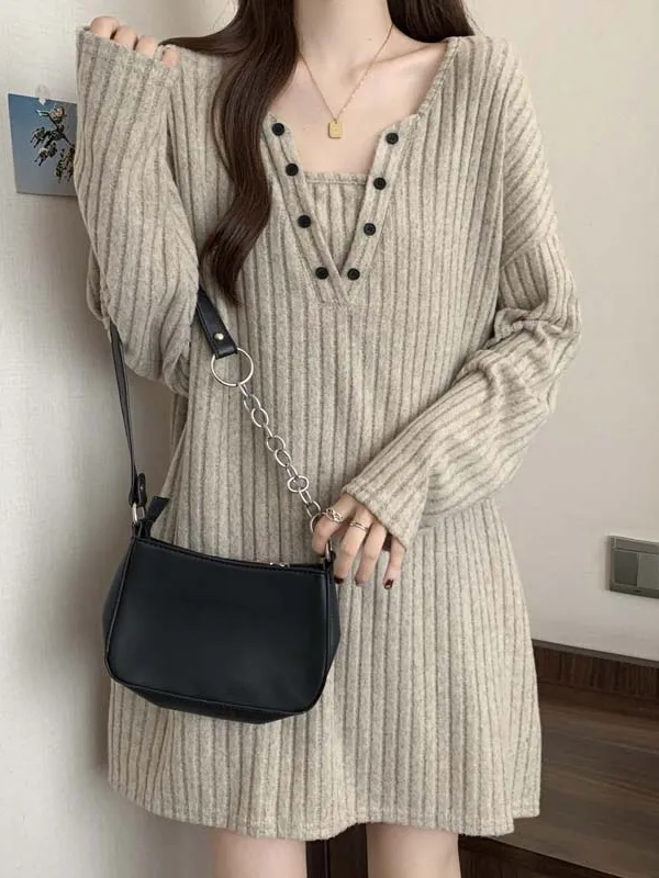 Loose Lazy Sle Women's Sweater 2025 Autumn Winter plus Size Long Sve Mid-Length Knitted Top Missing Bot
