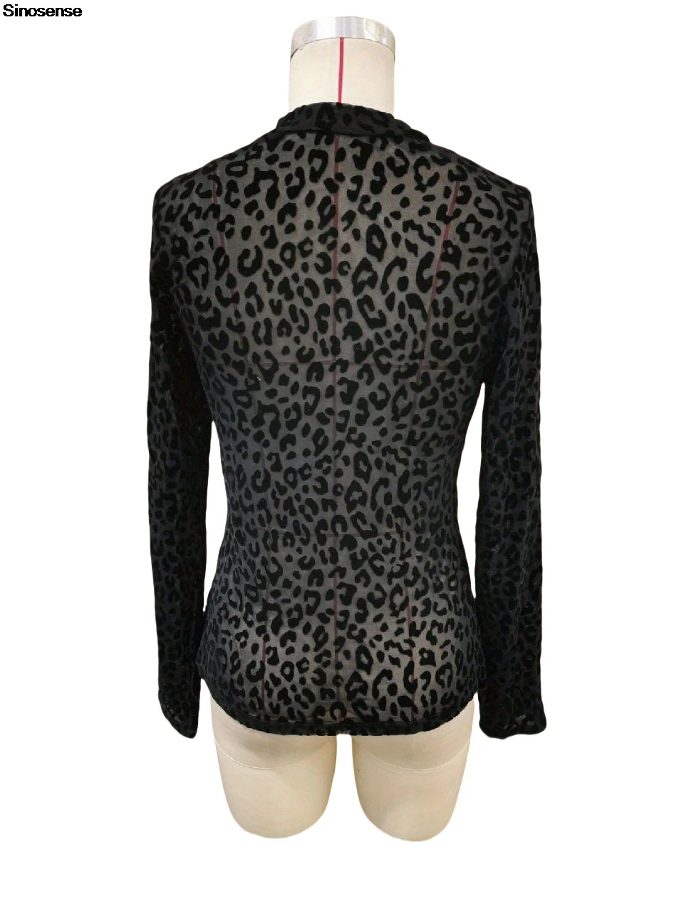 Damski siatkowy top z długim rękawem Leopard Print See Through Mock Neck Sheer Blouce Fishnet Shirt Y2K Street Date Night Club Party Tops