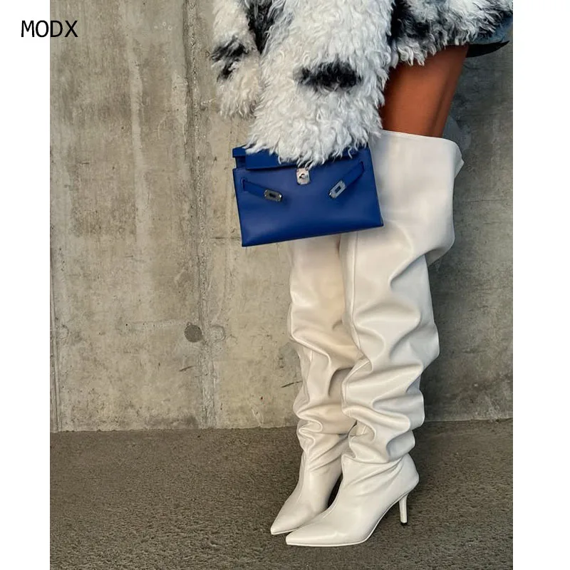 

2025 Sexy Women High Boots Fashion Pointed Toe Stiletto Heel Long Boots Ladies Elegant Knee High Boots Shoes 44