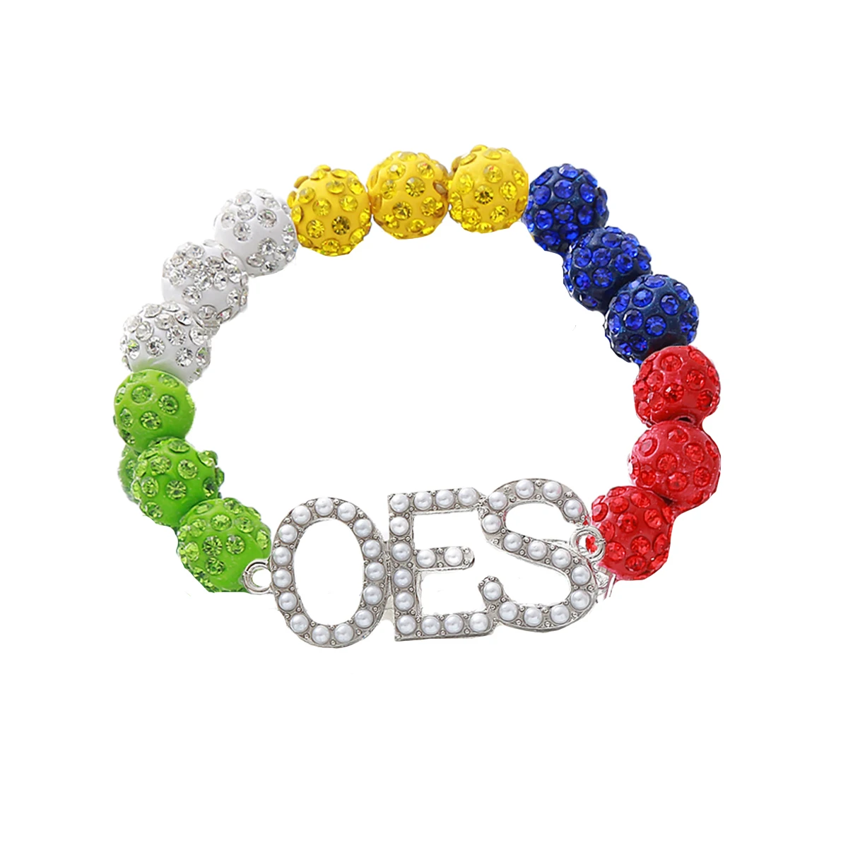 Colorful Disco Ball Beads Mason Society Organization Symbol Order Eastern Star OES Letters Bracelets Jewelry