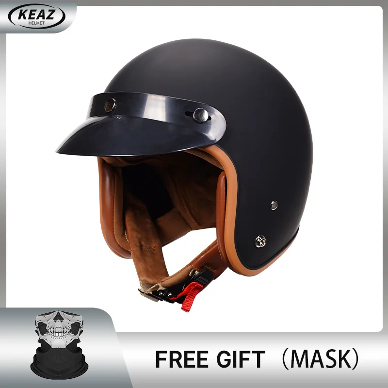 Classic Matt Black Low Profile 3/4 open Face Helmet for Moto Sports Motorcycle Helmet with Comfort Lining Casco Motos Hombre