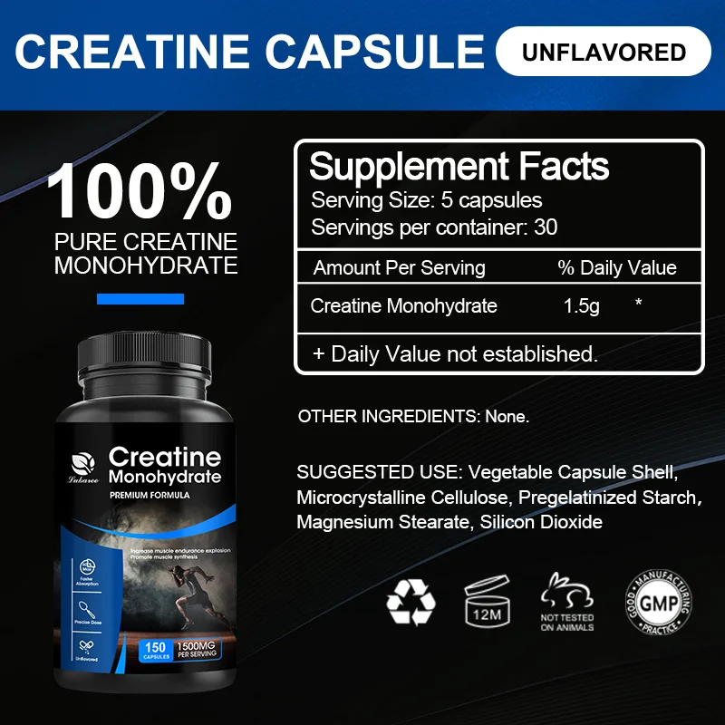 Lukaree Monohydrate Creatine Capsules Strength Muscle for Adults Endurance and Energy Support Enhance Athletic Performance