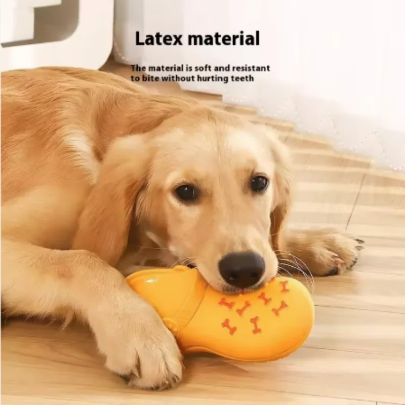 Indoor/Outdoor Dog Chew Toy Sound Latex Slippers Shape Teeth Cleaning Training Play for Small Medium Large Dogs & Puppies view 3