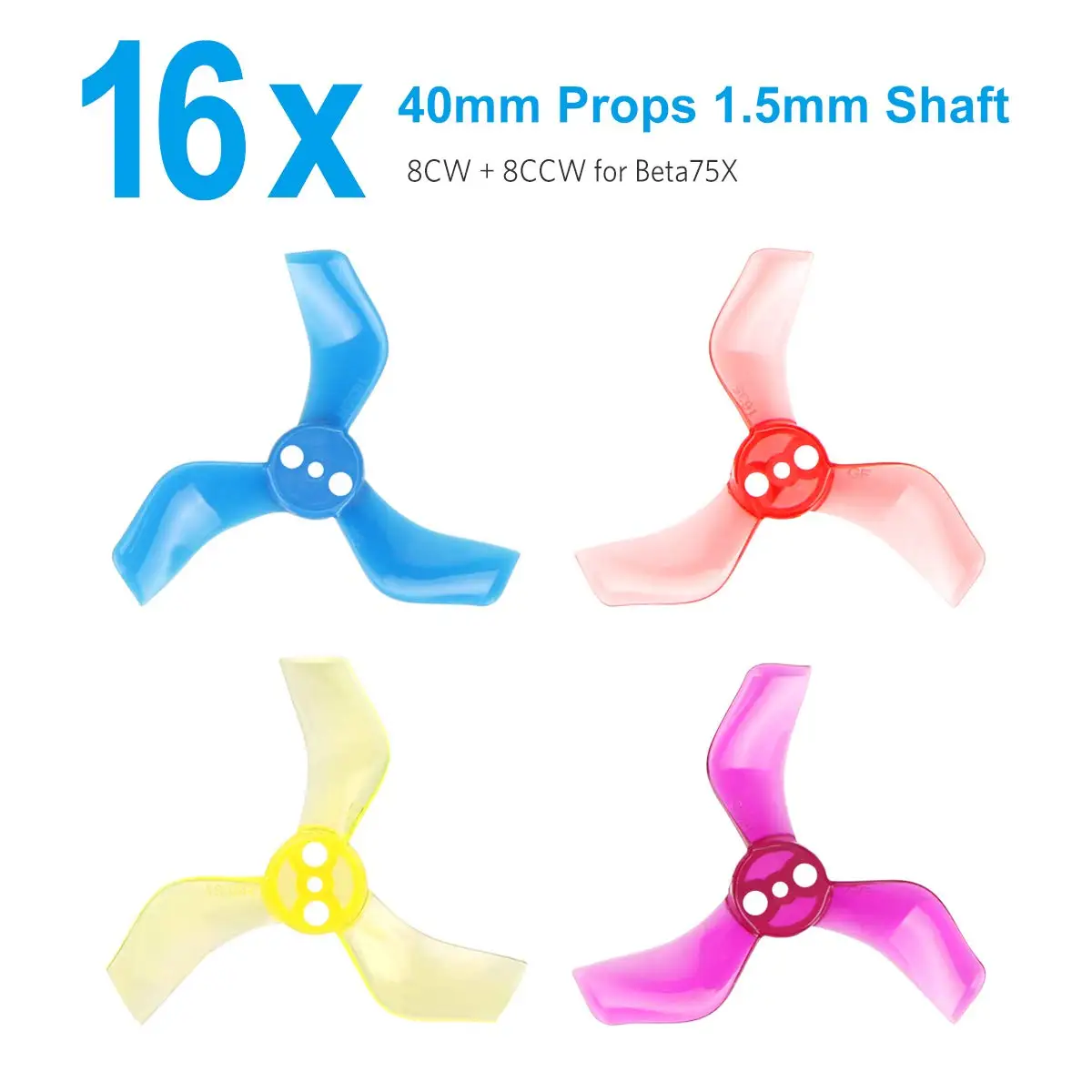 

BETAFPV Gemfan 16pcs 40mm 3-Blade Props with 1.5mm Shaft Whoop Drone Propellers for FPV Tiny Whoop Drone Like Beta75X